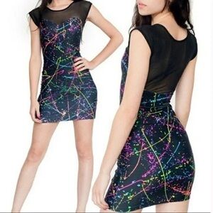 American Apparel Black Multi Color Paint Splatter Mesh Mini Dress XS/S